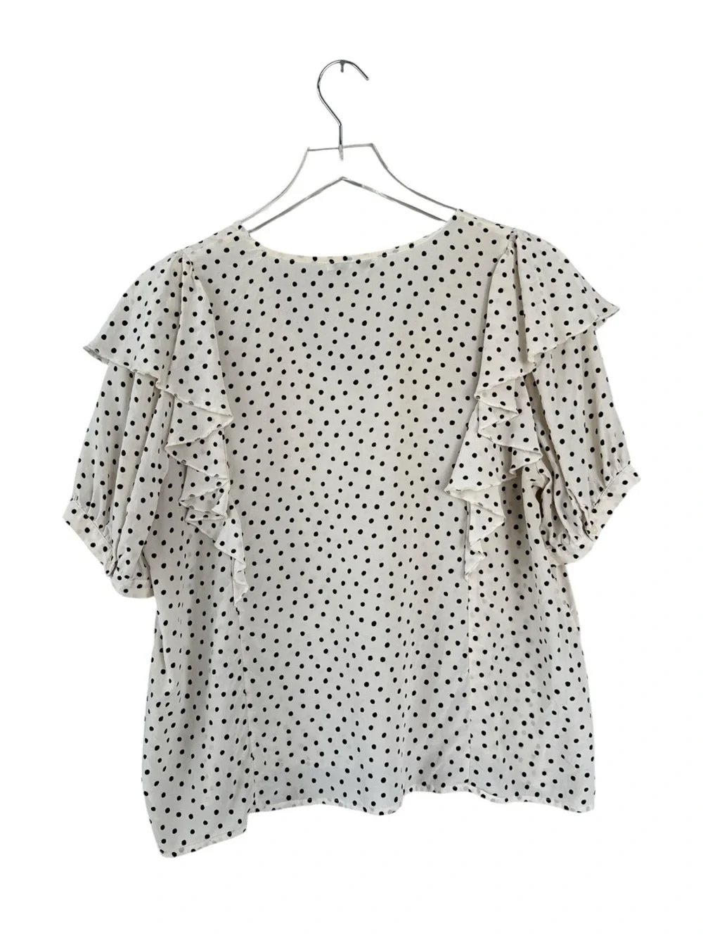 Madewell 100% Silk Polka Dot Ruffle Sleeve V-Neck Blouse Large
